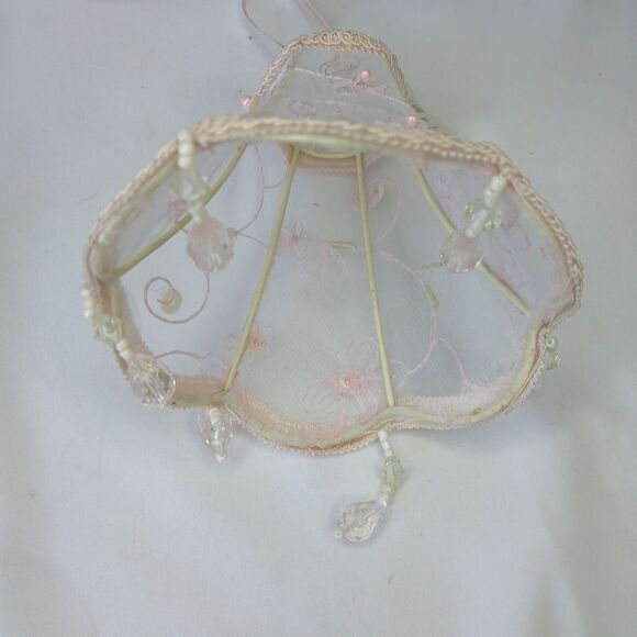 Vintage Victorian Style Beaded Sheer Pink Floral Lamp Shade Ornament NWT - Picture 2 of 4
